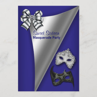 Invitación Fiesta de Máscaras de Dulces Dieciséis Azul Real P
