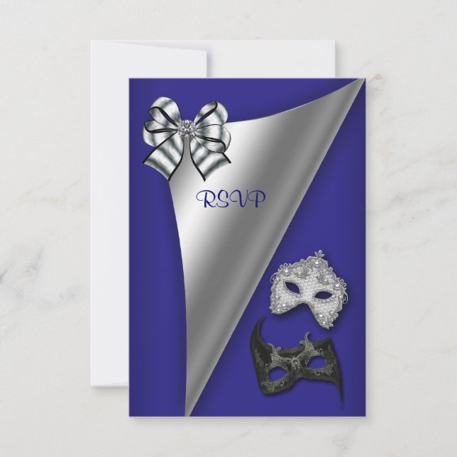 Invitación Fiesta de Máscaras de Dulces Dieciséis Azul Real P (Anverso)