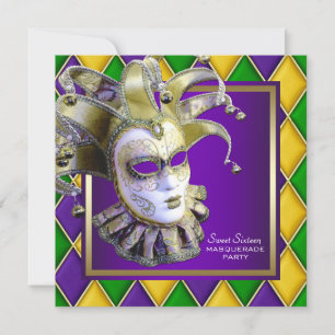 Invitación Fiesta de Máscaras de Dulces Dieciséis de Oro y Pú