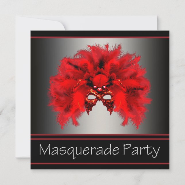 Invitación Fiesta de Máscaras de Gala Roja y Negra (Anverso)