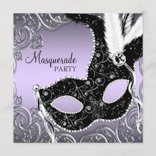 Invitación Fiesta de Máscaras de Lavanda y Negro
