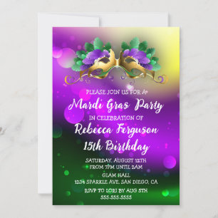 Invitación Fiesta de Máscaras de Mardi Gras