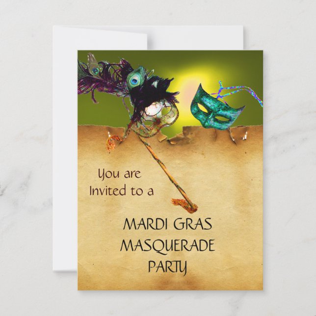 Invitación FIESTA DE MÁSCARAS DE MARDI GRAS, Amarillo (Anverso)
