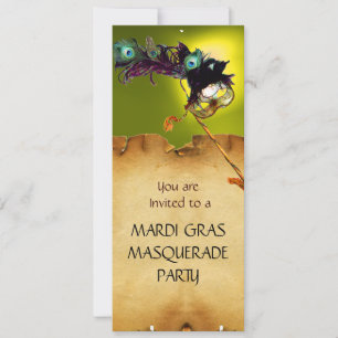 Invitación FIESTA DE MÁSCARAS DE MARDI GRAS, azul amarillo