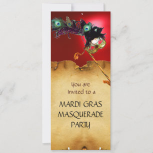 Invitación FIESTA DE MÁSCARAS DE MARDI GRAS, azul rojo