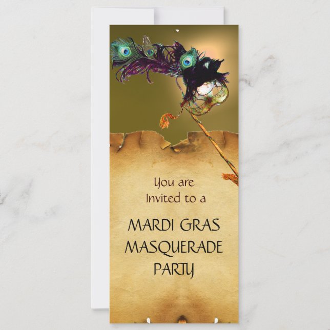 Invitación FIESTA DE MÁSCARAS DE MARDI GRAS, Naranja Amarillo (Anverso)