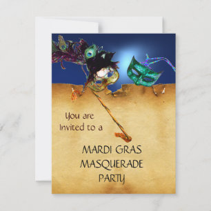 Invitación FIESTA DE MÁSCARAS DE MARDI GRAS pergamino Amarill