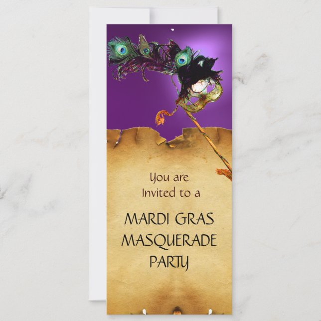 Invitación FIESTA DE MÁSCARAS DE MARDI GRAS, rojo púrpura (Anverso)
