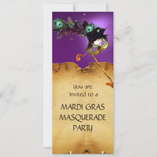 Invitación FIESTA DE MÁSCARAS DE MARDI GRAS, rojo púrpura