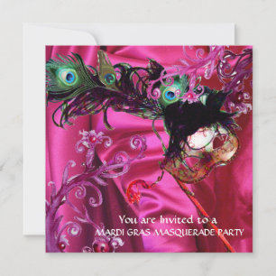 INVITACIÓN FIESTA DE MÁSCARAS DE MARDI GRAS, TELA DE SEDA FUC