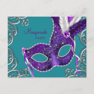 Invitación Fiesta de Máscaras de Morado y Azul Turquesa Elega