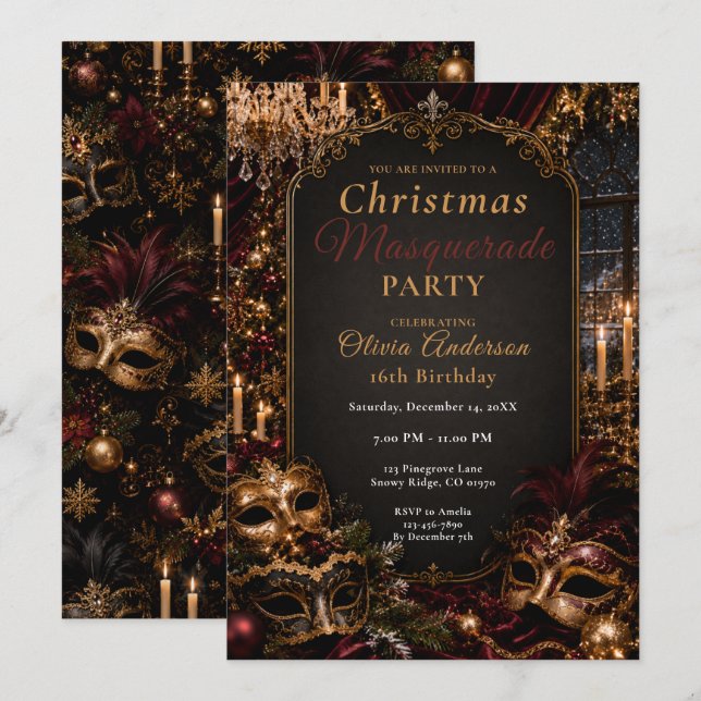Invitación Fiesta de Máscaras de Navidad Dieciséis (Anverso / Reverso)