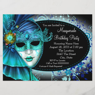 Invitación Fiesta de Máscaras de Noche Azul Cian