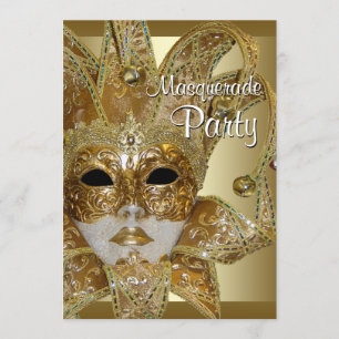 Invitación Fiesta de Máscaras de Oro Negro