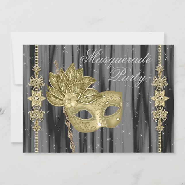Invitación Fiesta de Máscaras de Oro Negro (Anverso)