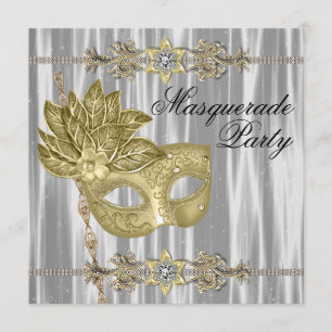 Invitación Fiesta de Máscaras de Oro Negro Blanco