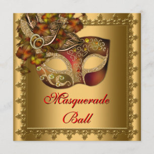 Invitación Fiesta de Máscaras de Oro Rojo