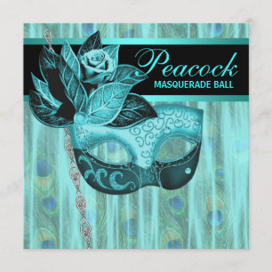 Invitación Fiesta de Máscaras de Pavo Real Azul Turquesa