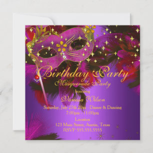 Invitación Fiesta de máscaras de piel de oro rosado morado