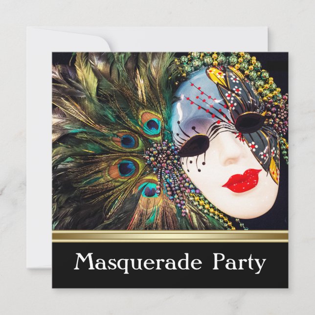 Invitación Fiesta de máscaras de piel de pelusa de oro morado (Anverso)