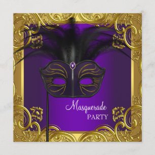 Invitación Fiesta de Máscaras de Purpura y Oro