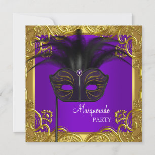 Invitación Fiesta de Máscaras de Purpura y Oro