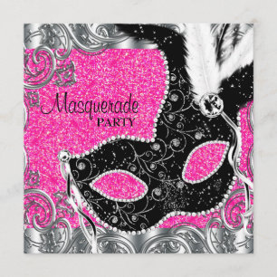 Invitación Fiesta de Máscaras de Rosa Plateado y Negro