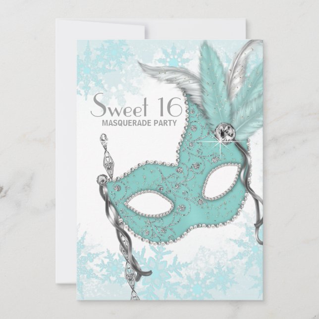 Invitación Fiesta de Máscaras Dulces 16 Copo de Nieve Azul Tu (Anverso)