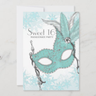 Invitación Fiesta de Máscaras Dulces 16 Copo de Nieve Azul Tu