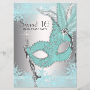 Invitación Fiesta de Máscaras Dulces 16 Copo de Nieve Azul Tu