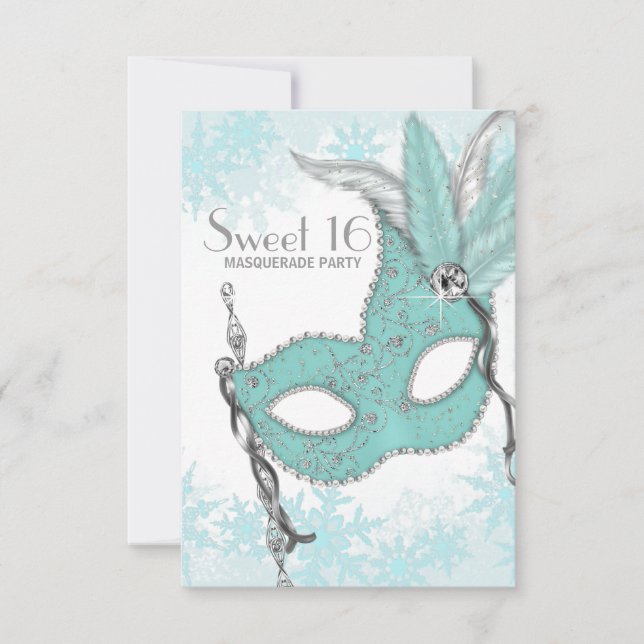 Invitación Fiesta de Máscaras Dulces 16 Copo de Nieve Azul Tu (Anverso)