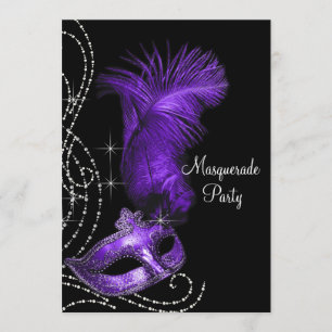 Invitación Fiesta de Máscaras Elegante de Negro y Púrpura