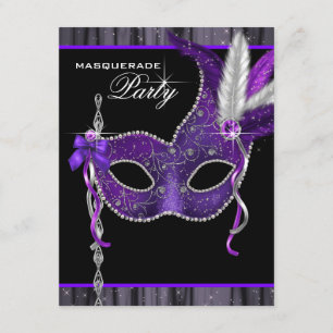 Invitación Fiesta de Máscaras Elegante de Negro y Púrpura