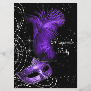 Invitación Fiesta de Máscaras Elegante de Negro y Púrpura