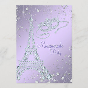 Invitación Fiesta de Máscaras Elegante Lila Púrpura de París