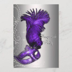 Invitación Fiesta de Máscaras Elegante Morado y Gris