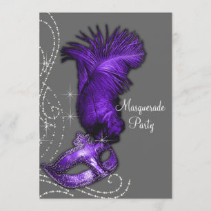 Invitación Fiesta de Máscaras Elegante Morado y Gris