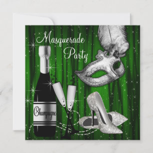 Invitación Fiesta de Máscaras Elegante Verde y Negro Blanco