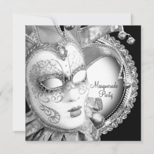 Invitación Fiesta de Máscaras en Blanco y Negro