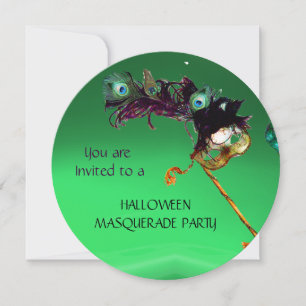 Invitación FIESTA DE MÁSCARAS ESmeralda, Verde Naranja