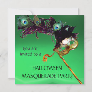 Invitación FIESTA DE MÁSCARAS ESmeralda, Verde Naranja