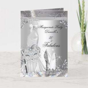 Invitación Fiesta de Máscaras Fabuloso Cumpleaños 50 Plata