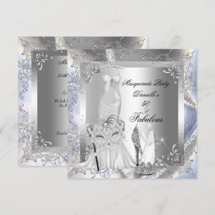 Invitación Fiesta de Máscaras Fabuloso Cumpleaños 50 Plata