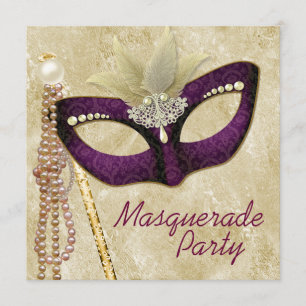 Invitación Fiesta de Máscaras Marfil Borgoña