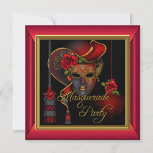 Invitación Fiesta de Máscaras Máscaras Rojas Doradas Negras C