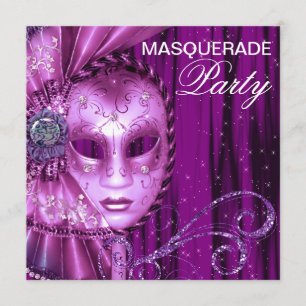Invitación Fiesta de Máscaras Morado Negro