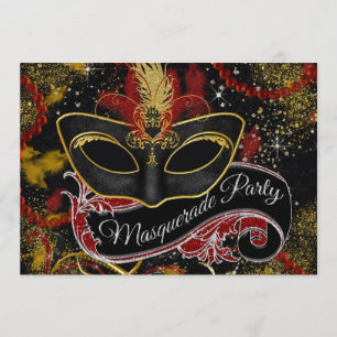 Invitación Fiesta de Máscaras Negras y Doradas
