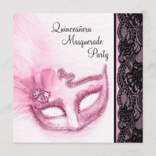 Invitación Fiesta de Máscaras Quinceañera Rosa Bonita