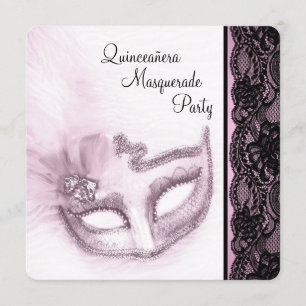 Invitación Fiesta de Máscaras Quinceañera Rosa Bonita