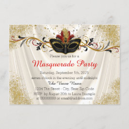 Invitación Fiesta de Máscaras Roja y Dorada